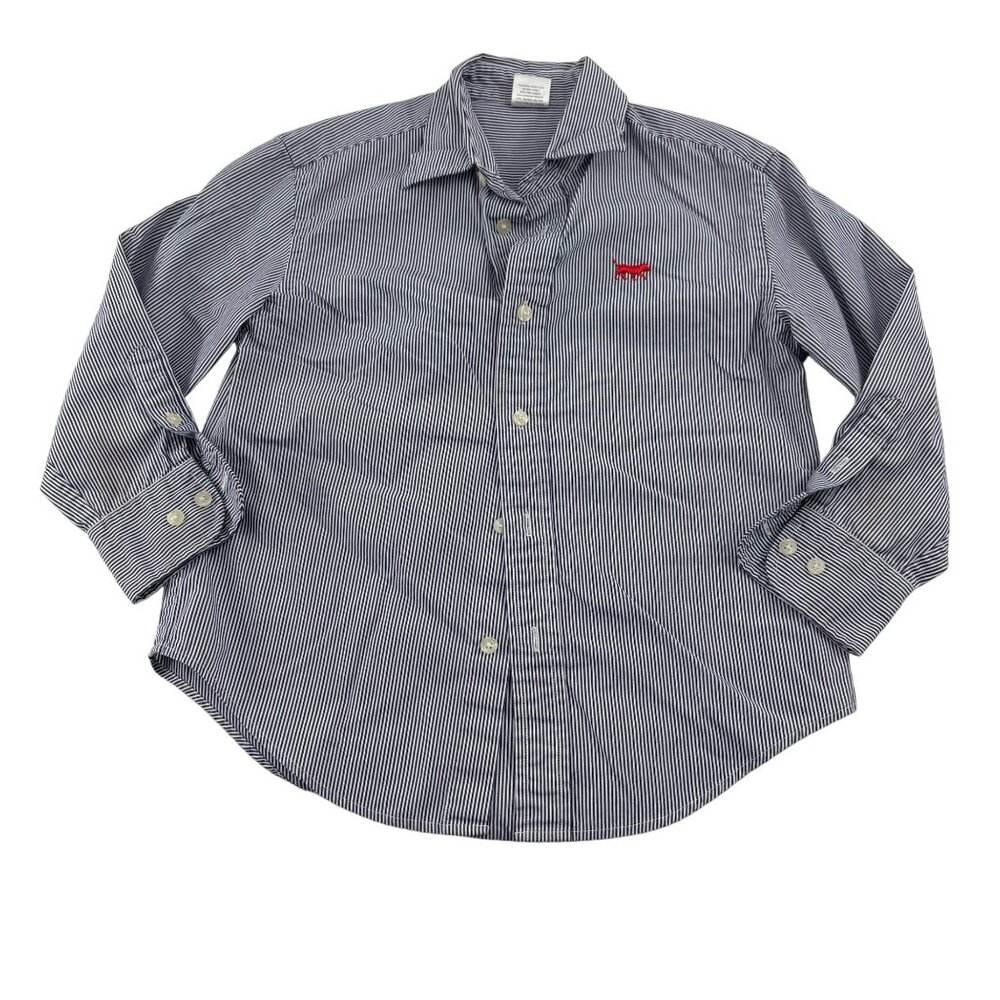 Crew Cuts Boys Striped Button‎ Down Shirt Gray 4-5 Medium Cotton